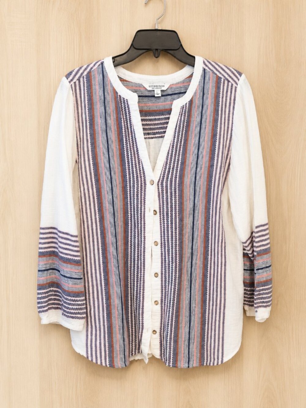 Liverpool Los Angeles Women's Striped Henley Blouse | 3/4 Sleeve | Size Large